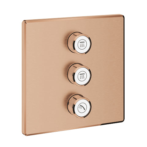 Grohe Grohtherm SmartControl square concealed valve trim 3 controls 29127DL0 in Brushed Warm Sunset