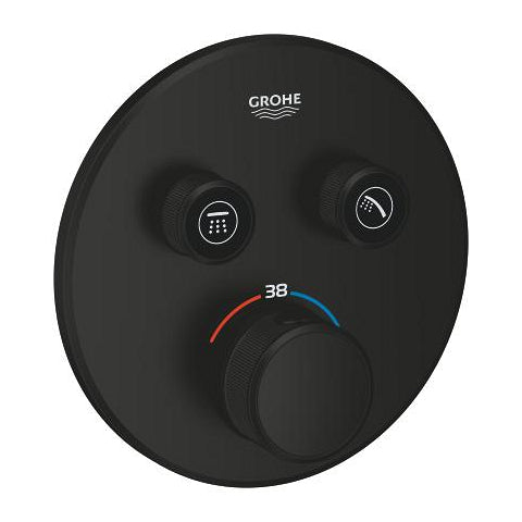 Grohe Grohtherm SmartControl round thermostatic trim set 2 controls 291192430 in Matt Black