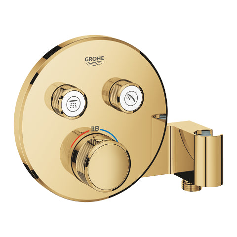 Grohe Grohtherm SmartControl round thermostatic trim set 2 controls with head shower 29120GL0 in Cool Sunrise