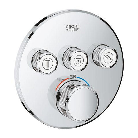 Grohe Grohtherm SmartControl round thermostatic trim set 3 controls 29121000 in StarLight Chrome