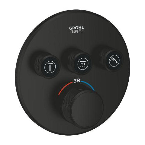 Grohe Grohtherm SmartControl round thermostatic trim set 3 controls 291212430 in Matt Black
