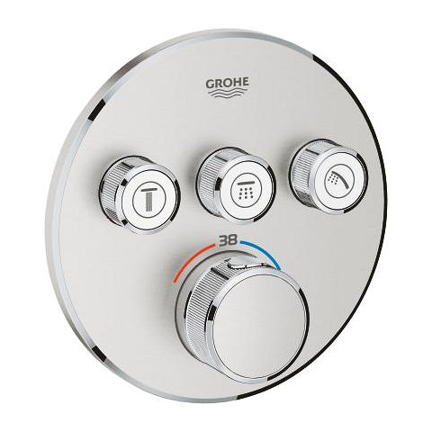 Grohe Grohtherm SmartControl round thermostatic trim set 3 controls 29121DC0 in SuperSteel