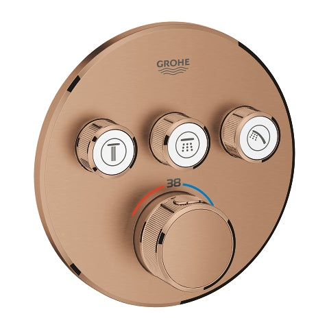 Grohe Grohtherm SmartControl round thermostatic trim set 3 controls 29121DL0 in Brushed Warm Sunset