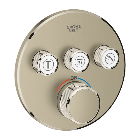 Grohe Grohtherm SmartControl round thermostatic trim set 3 controls 29121EN0 in Brushed Nickel
