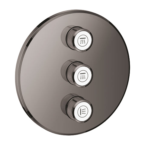 Grohe Grohtherm SmartControl round concealed valve trim 3 controls 29122A00 in Hard Graphite