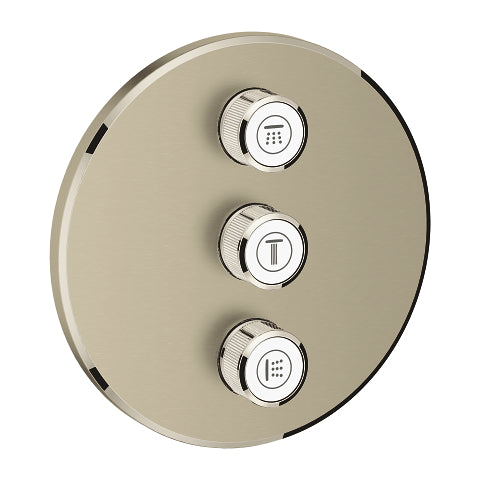Grohe Grohtherm SmartControl round concealed valve trim 3 controls 29122EN0 in Brushed Nickel