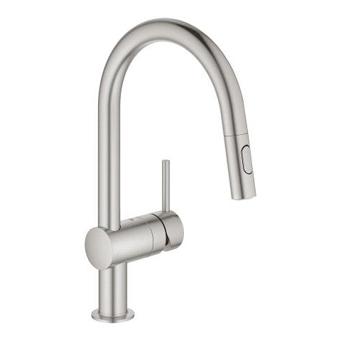 Grohe Minta kitchen mixer C-spout pull-out spray 32321DC2 in SuperSteel