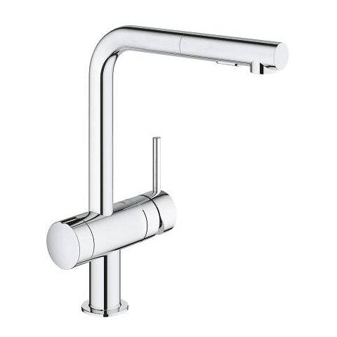 Grohe Minta kitchen mixer L-spout pull-out mousseur with shut-off valve 31558000 in StarLight Chrome