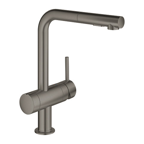 Grohe Minta kitchen mixer L-spout pull-out mousseur with shut-off valve 31558AL0 in Brushed Hard Graphite