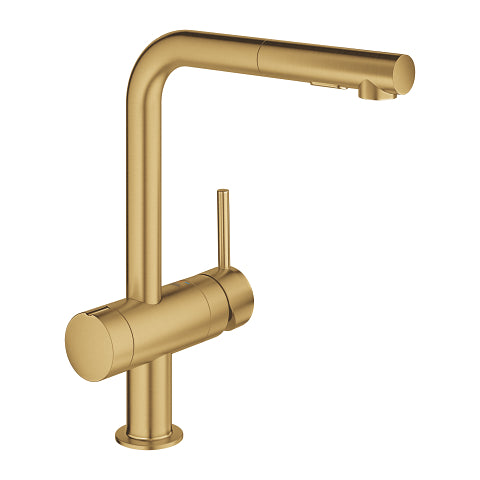 Grohe Minta kitchen mixer L-spout pull-out mousseur with shut-off valve 31558GN0 in Brushed Cool Sunrise