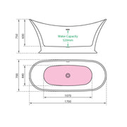 Hampton White Bath Including Waste 1700 x 700mm - view 2