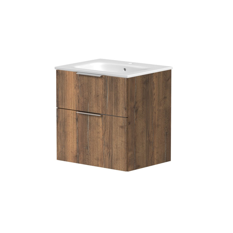 Helmsley 600mm Two Drawer Wall Hung Unit & Basin in Flagstaff Oak