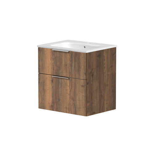 Helmsley 600mm Two Drawer Wall Hung Unit & Basin in Flagstaff Oak