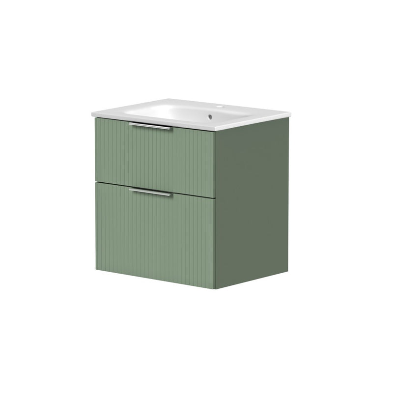 Helmsley 600mm Two Drawer Wall Hung Unit & Basin in Reed Green - view 2