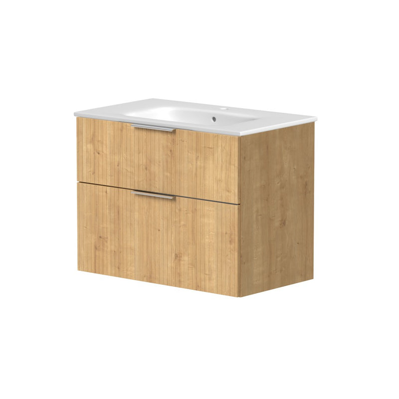 Helmsley 800mm Two Drawer Wall Hung Unit & Basin in Burlington Oak