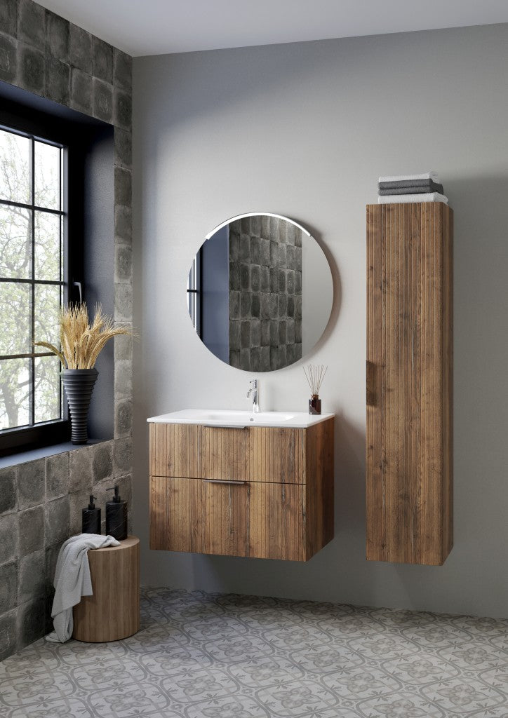 Helmsley 800mm Two Drawer Wall Hung Unit & Basin in Flagstaff Oak