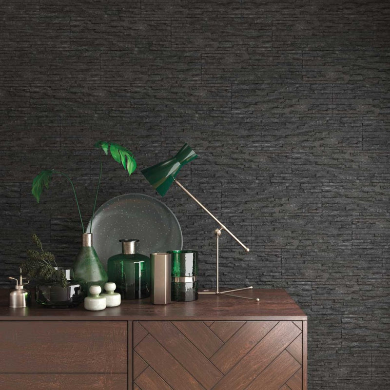 Hollywood Black Split Face Stone Effect Textured Porcelain Wall Tile 170x520mm