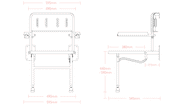 Impey Deluxe fold down shower seat S1 dimensions line drawing