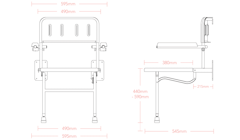 Impey Deluxe fold down shower seat S1 dimensions line drawing