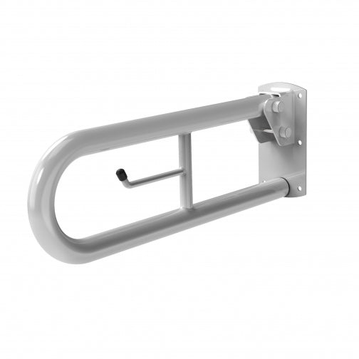 Impey DR1 looped drop down hinged support rail 550mm with toilet roll holder, white