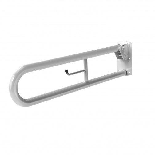 Impey DR7 looped drop down hinged support rail 800mm with toilet roll holder, white