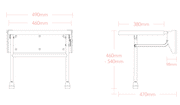 Impey fold down shower seat S2 dimensions line drawing