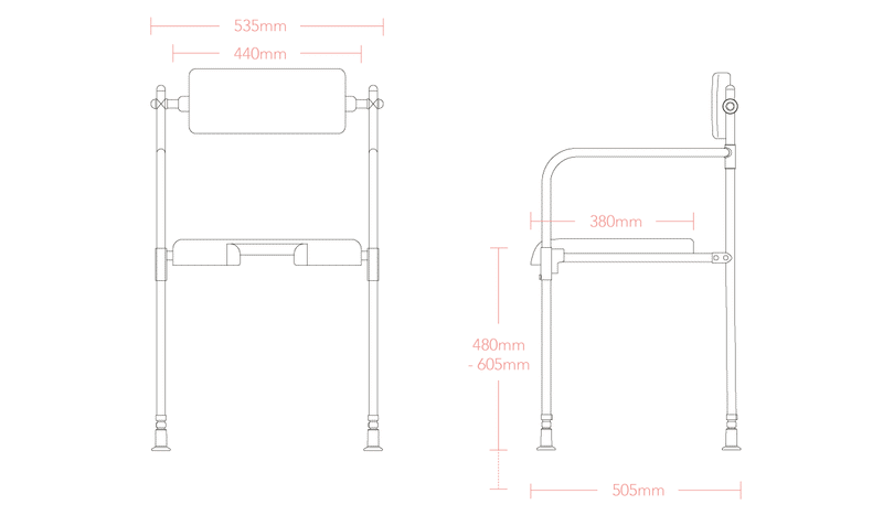 Impey freestanding shower chair S5 dimensions line drawing