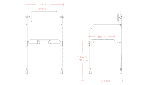 Impey freestanding shower chair S5 dimensions line drawing