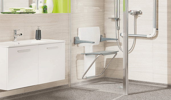 Impey Level-Dec EasyFit wetroom floor former installed with a vinyl floor finish