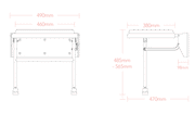 Impey padded fold down shower seat S2/P dimensions line drawing
