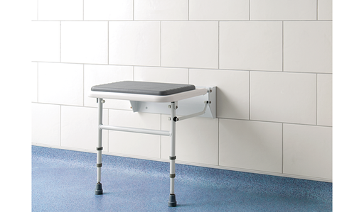 Impey padded fold down shower seat with legs, white frame and grey pad (S2/P)