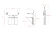 Impey Slimfold Horseshoe shower seat dimensions line drawing