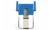 Impey Slimfold Horseshoe shower seat folded up against the wall (illustrated in Sky Blue, supplied in White Stone)