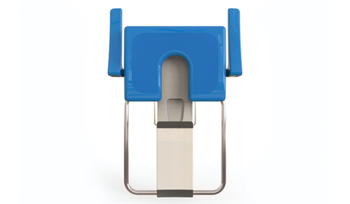 Impey Slimfold Horseshoe shower seat folded up against the wall (illustrated in Sky Blue, supplied in White Stone)