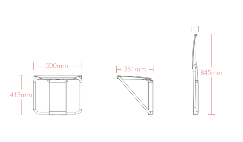 Impey Slimfold shower bench dimensions line drawing