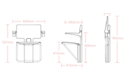 Impey Slimfold shower seat dimensions line drawing