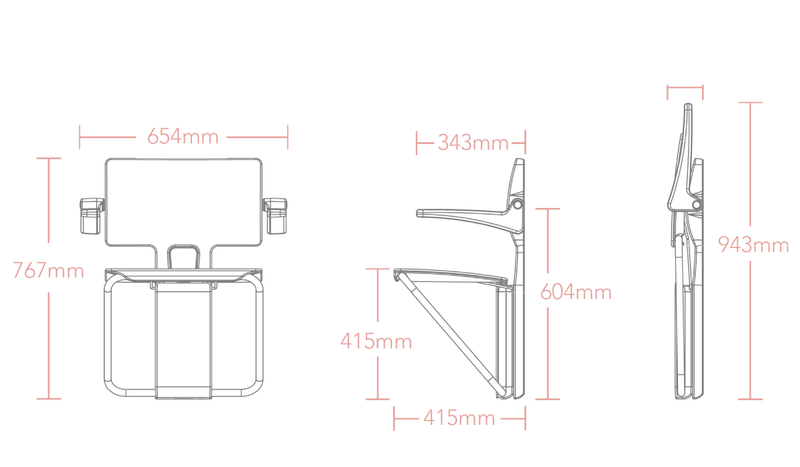 Impey Slimfold shower seat dimensions line drawing