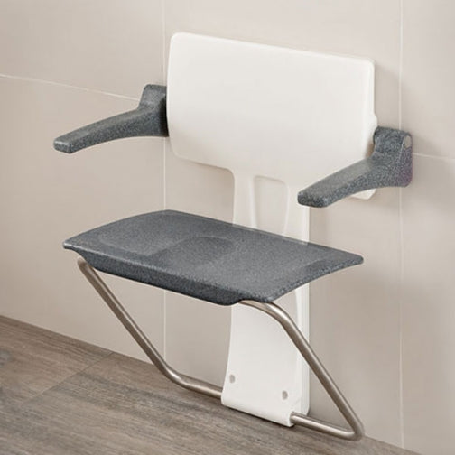 Impey Slimfold fold up shower seat with back and arms in Black Granite