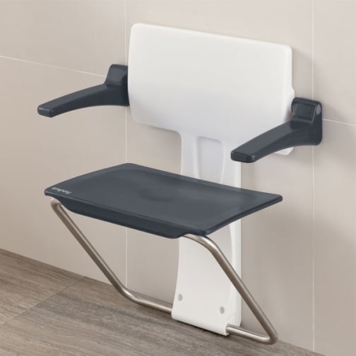 Impey Slimfold fold up shower seat with back and arms in Grey