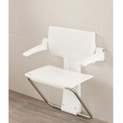 Impey Slimfold fold up shower seat with back and arms in White Stone