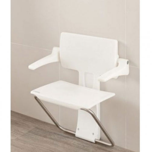 Impey Slimfold fold up shower seat with back and arms in White Stone