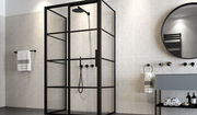 Impey Soho black sliding door with side panels, three-sided enclosure