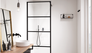 Impey Soho black wetroom panel with overhead bracing bar