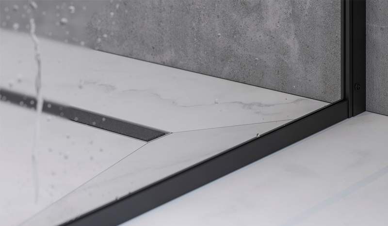Impey Soho black wetroom panel low angle roomset