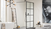 Impey Soho two black wetroom panels walk-through with bracing bars