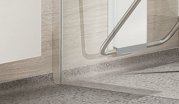 Impey Supreme glass wetroom screen wall profile with vinyl coving extension profile