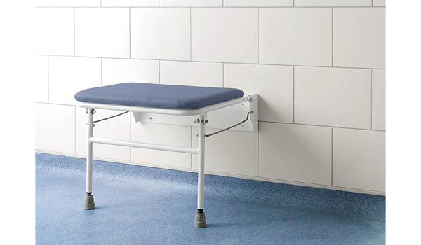 Impey wide padded fold down shower seat 600mm, white frame with grey pad (S9)