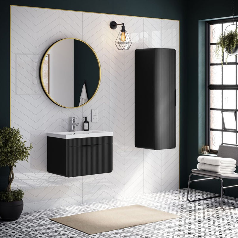 Impressions 350mm Wall Hung Tall Boy Unit Black Super Matt - view 2