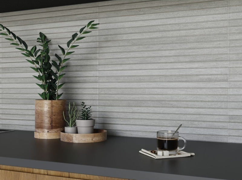 Jupiter grey slatted wood effect wall tile 310x610mm - view 2