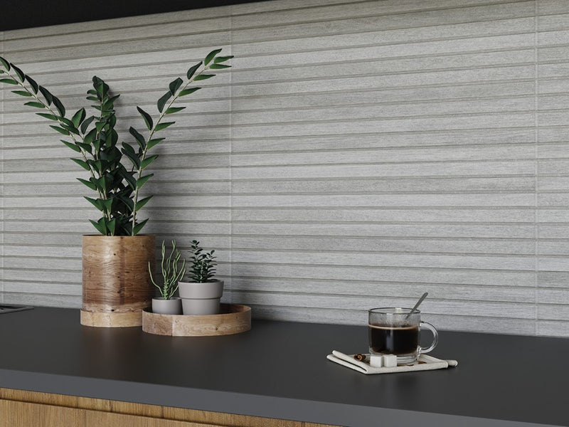 Jupiter Grey Slatted Wood Effect Matt Ceramic Wall Tile 310x610mm